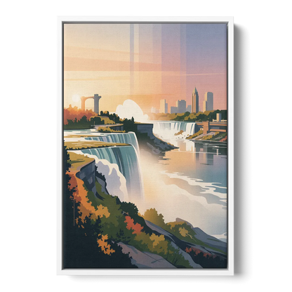 Niagara Falls at Sunset - White Frame Canvas