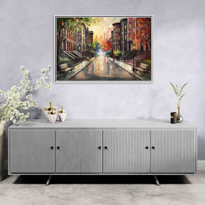 Boston Historic Neighborhoods - Living Room White Frame Canvas