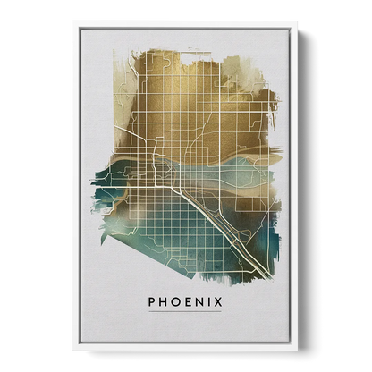 Phoenix Arizona Map Design - White Frame Canvas