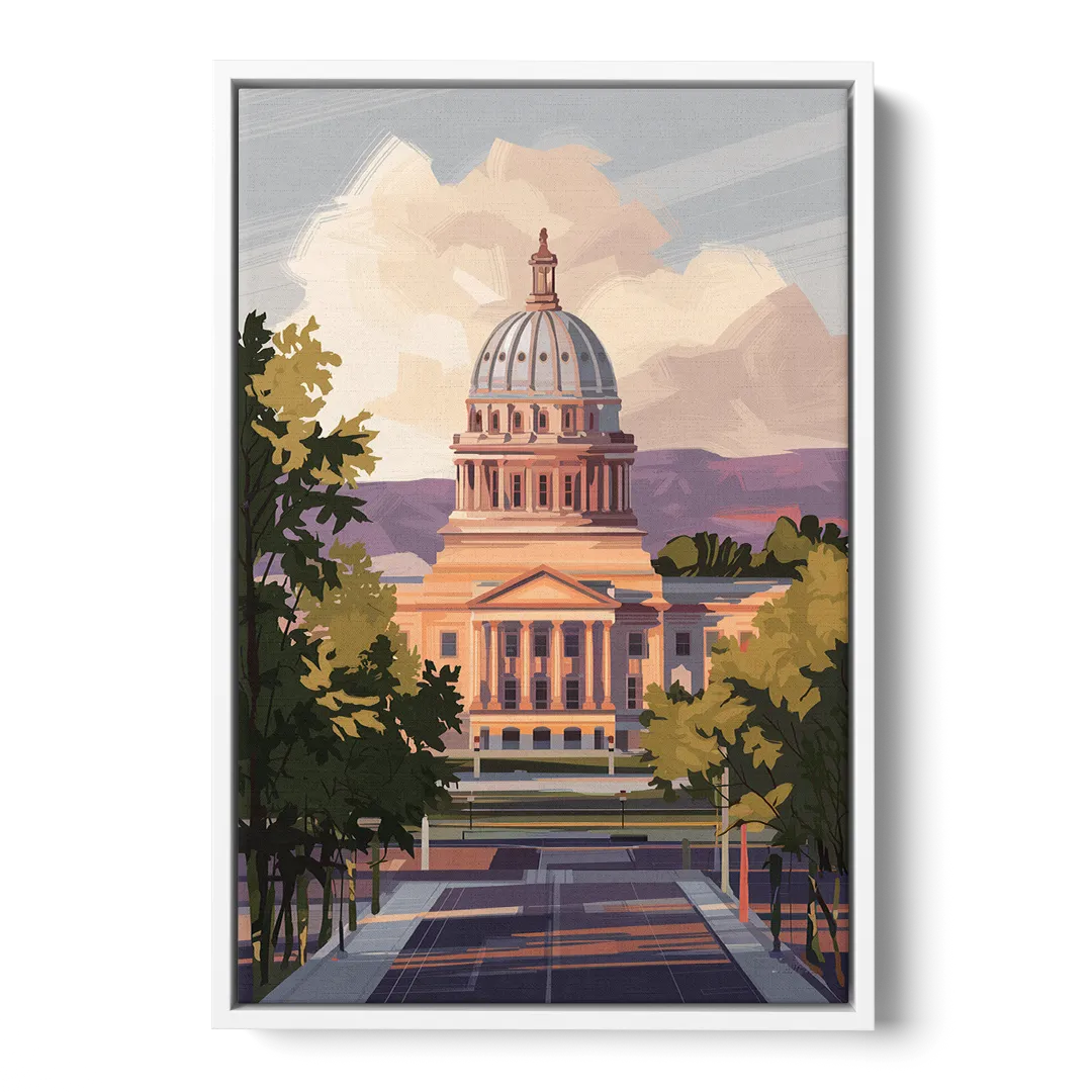 Boise Capitol Building View - White Frame Canvas
