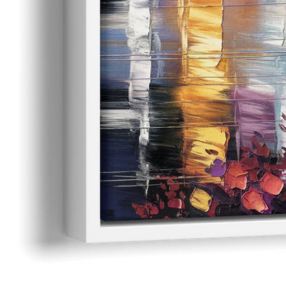 Minneapolis Vibrant City Lights - Close-Up White Frame Canvas