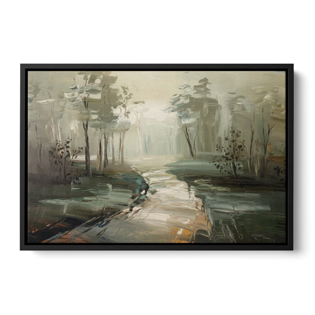 Salem Foggy Morning - Black Frame Canvas