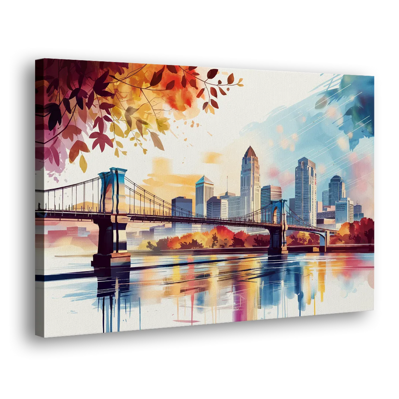 Cincinnati Skyline In Autumn - Canvas Print Art Sides