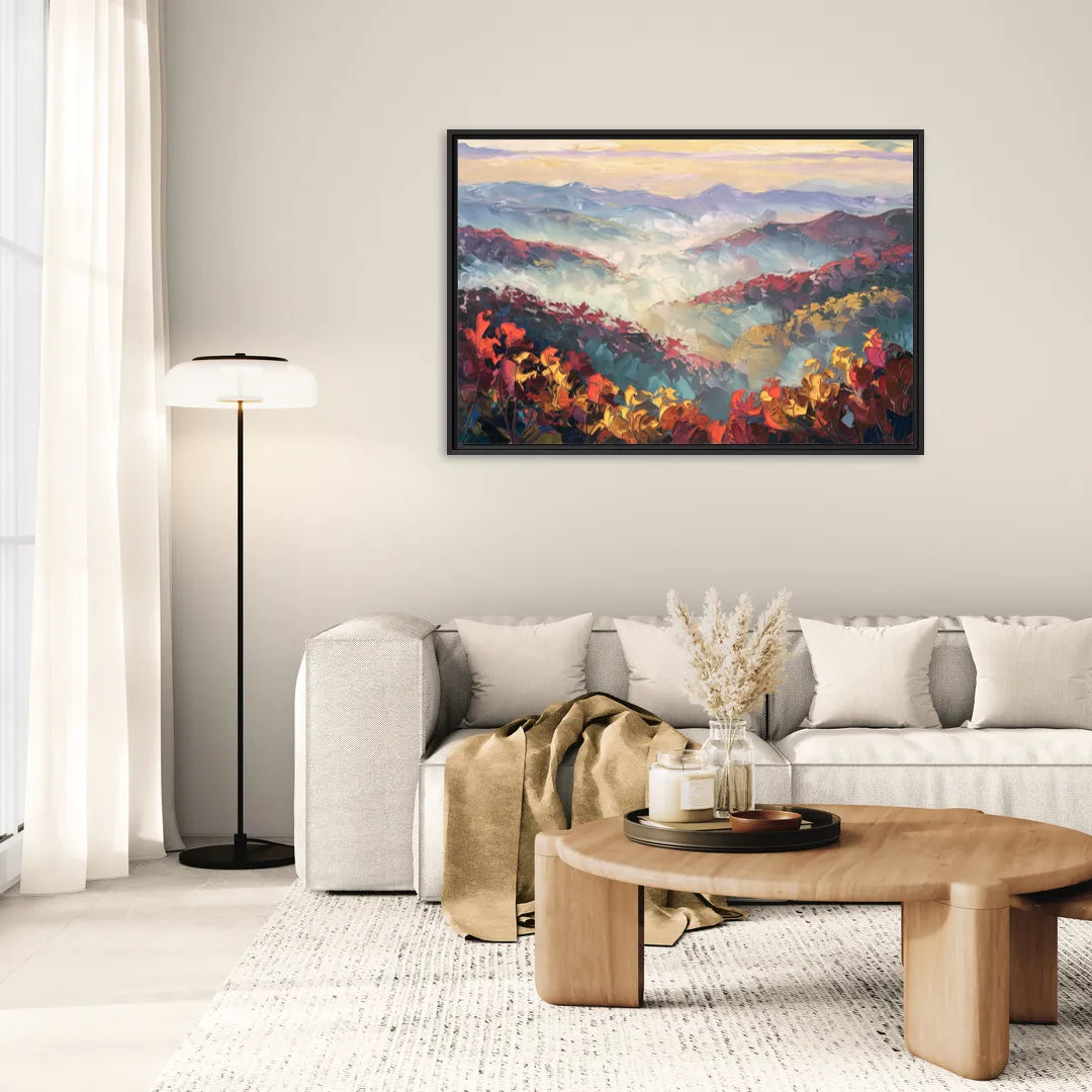 Knoxville Smoky Mountains Scene - Living Room Black Frame Canvas