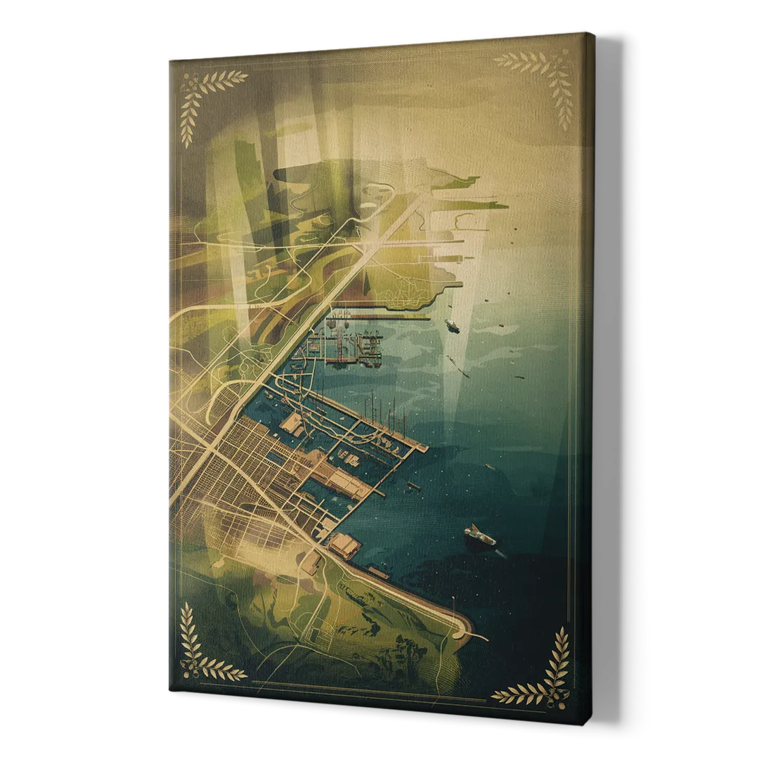 Seattle Map Vintage Style - Canvas Print Art Sides