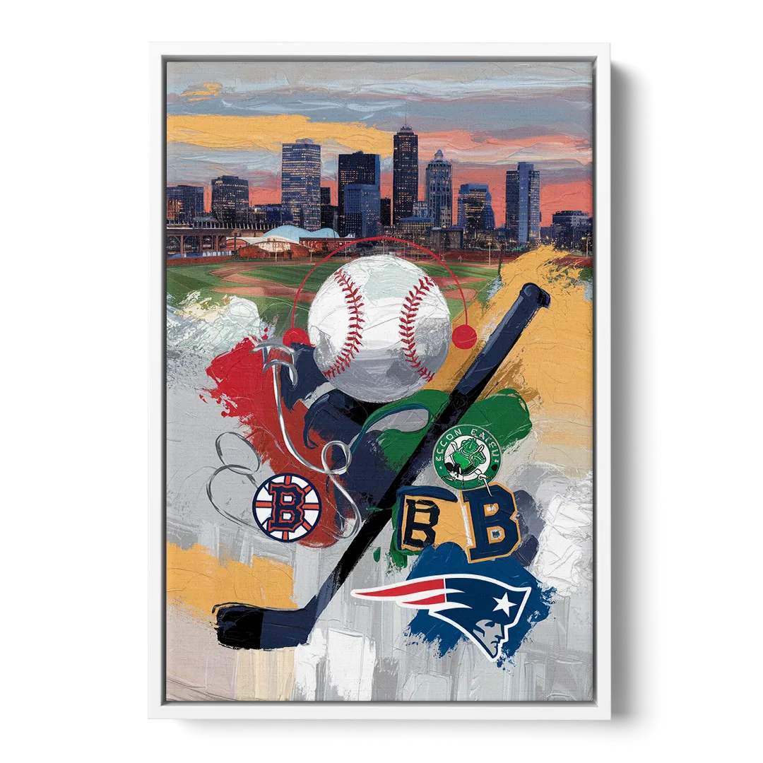 Boston Sports Teams Tribute - White Frame Canvas