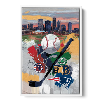 Boston Sports Teams Tribute - White Frame Canvas