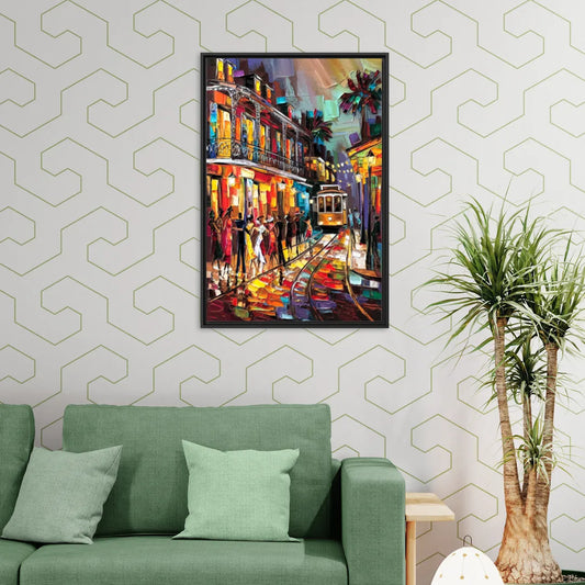 New Orleans Vibrant Street Art - Living Room Black Frame Canvas