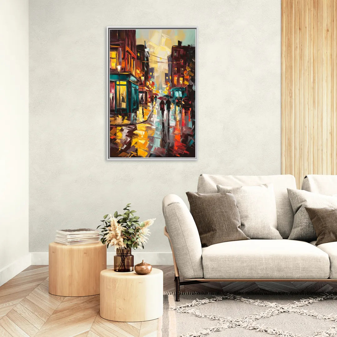 Burlington Urban Street Scenes - Living Room White Frame Canvas
