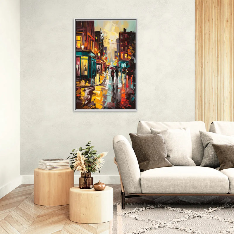 Burlington Urban Street Scenes - Living Room White Frame Canvas
