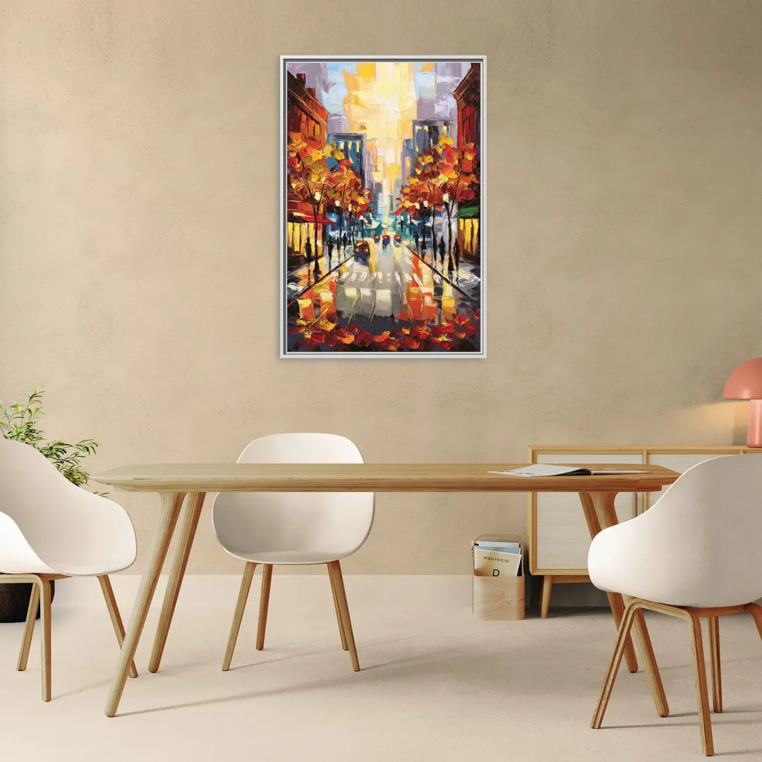 Madison Vibrant Downtown - Living Room White Frame Canvas