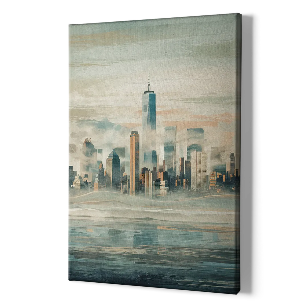 New York City Skyline in Fog Hudson - Canvas Print Art Sides