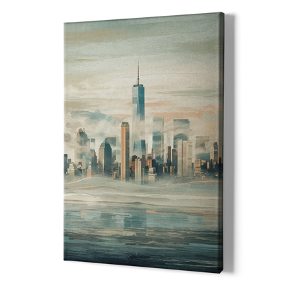 New York City Skyline in Fog Hudson - Canvas Print Art Sides