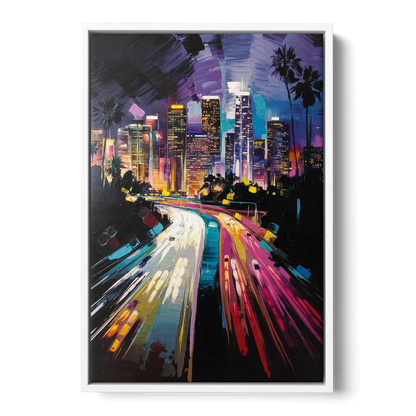 Los Angeles Urban Cityscape - White Frame Canvas