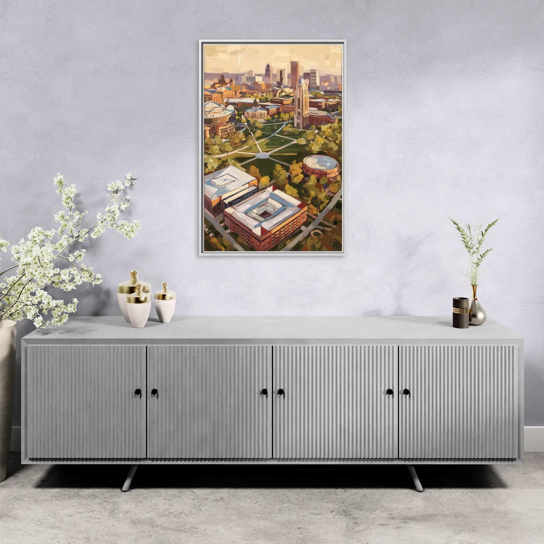 Cincinnati University Campus Highlights - Living Room White Frame Canvas