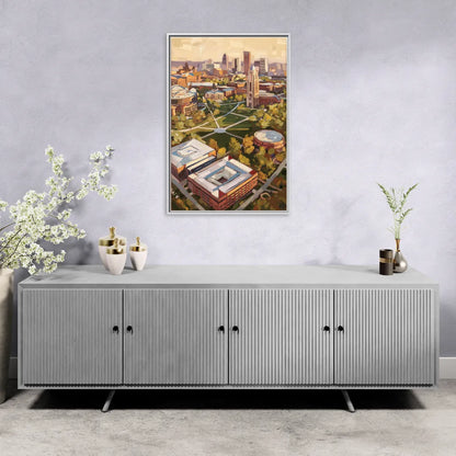 Cincinnati University Campus Highlights - Living Room White Frame Canvas