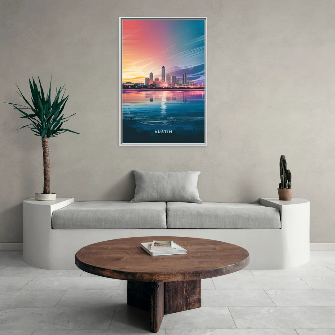 Austin Downtown Vibes Skyline - Living Room White Frame Canvas