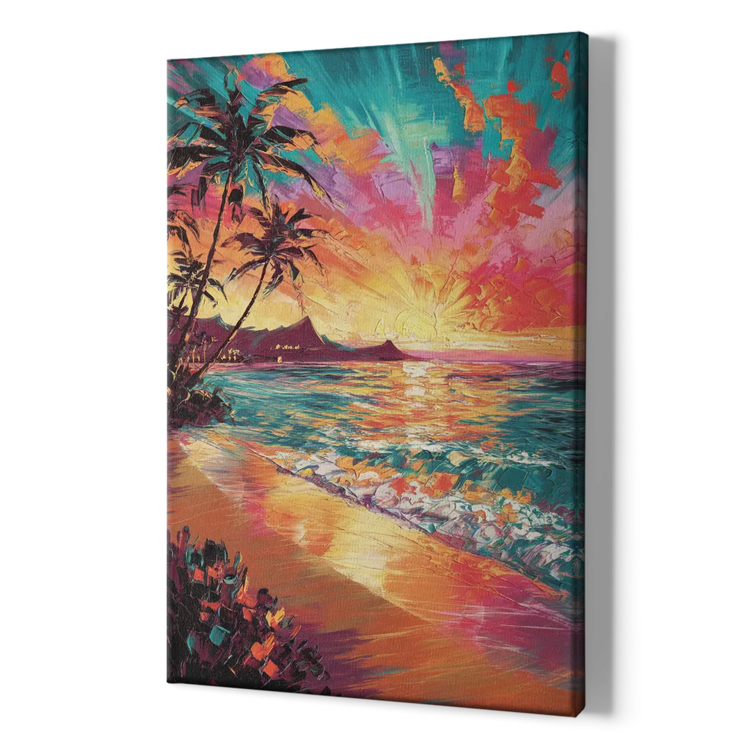 Honolulu Waikiki Beach Sunset - Canvas Print Art Sides