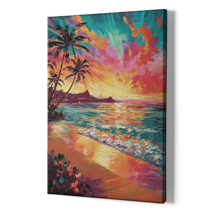 Honolulu Waikiki Beach Sunset - Canvas Print Art Sides