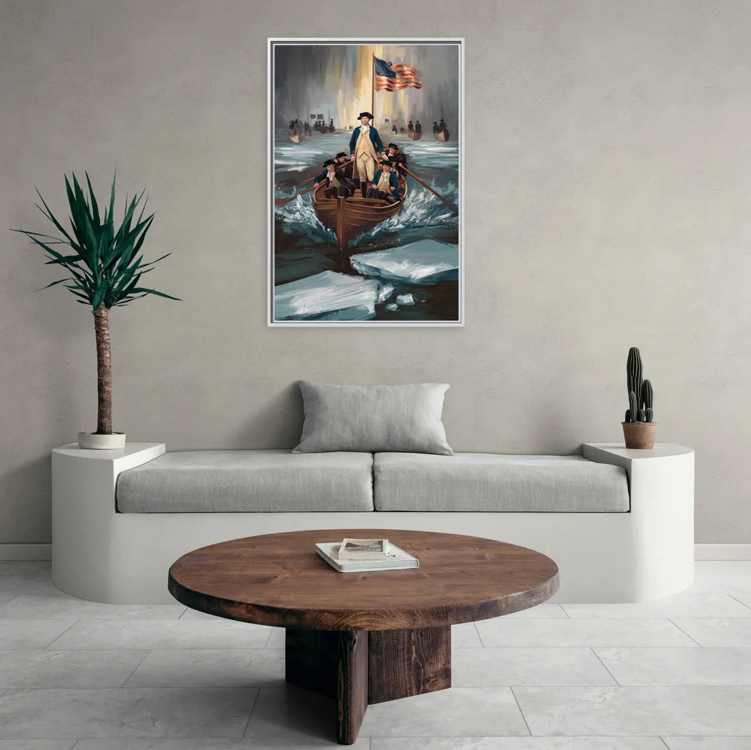 George Washington Crossing Delaware - Living Room White Frame Canvas