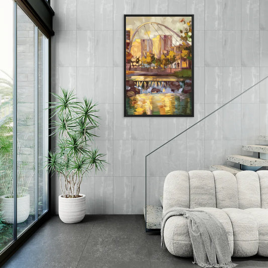 Greenville Downtown Streetscape - Living Room Black Frame Canvas