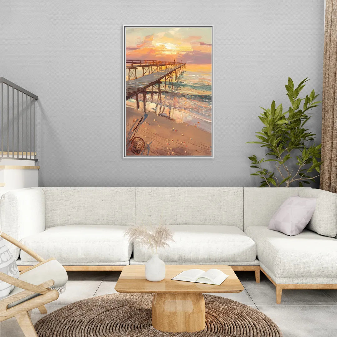 Corpus Christi Fishing Pier - Living Room White Frame Canvas