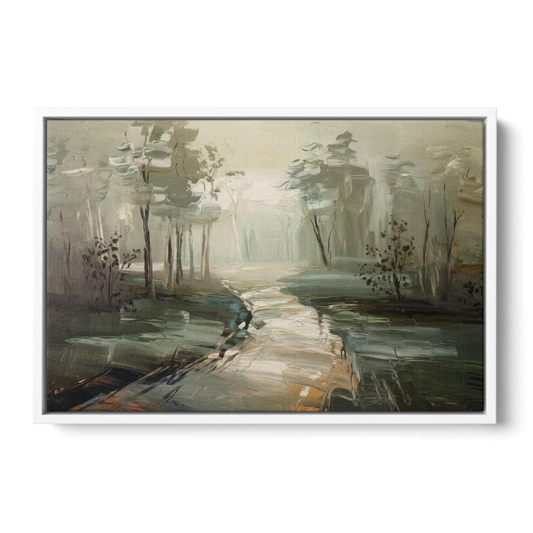 Salem Foggy Morning - White Frame Canvas