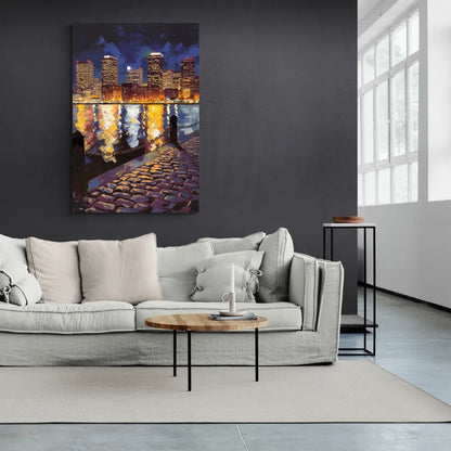 Boston Downtown Night Lights - Canvas Wall Art Living Room