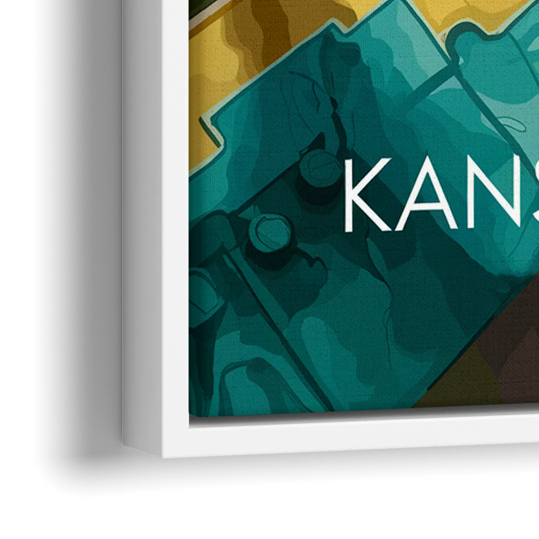 Kansas City Aerial View - Close-Up White Frame Canvas