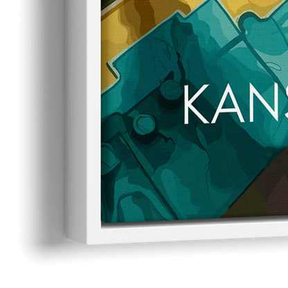 Kansas City Aerial View - Close-Up White Frame Canvas