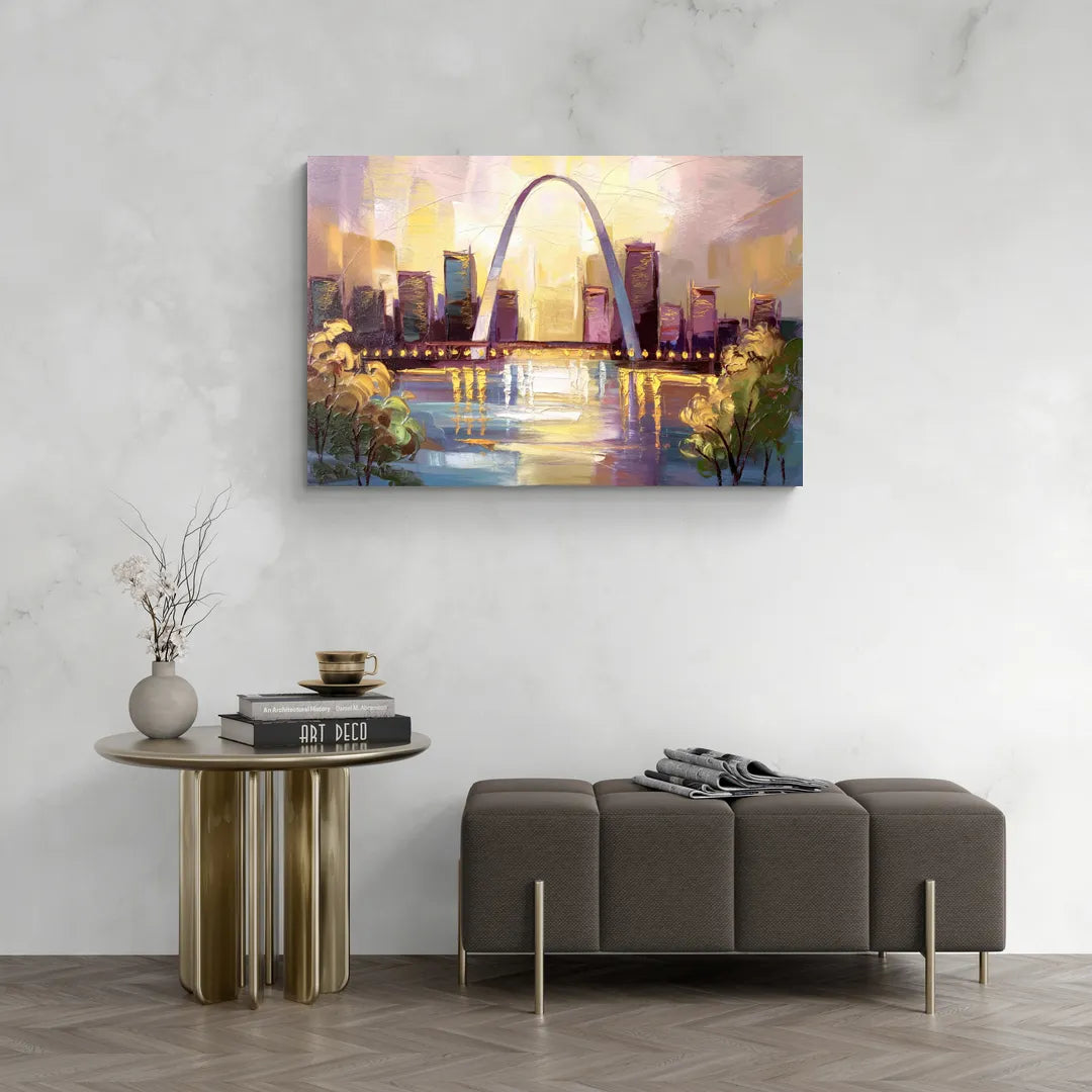St. Louis Gateway Arch And City Lights - Canvas Wall Art Living Room