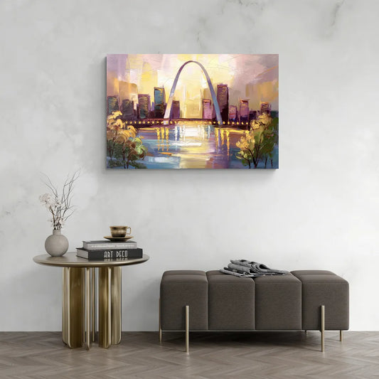 St. Louis Gateway Arch And City Lights - Canvas Wall Art Living Room