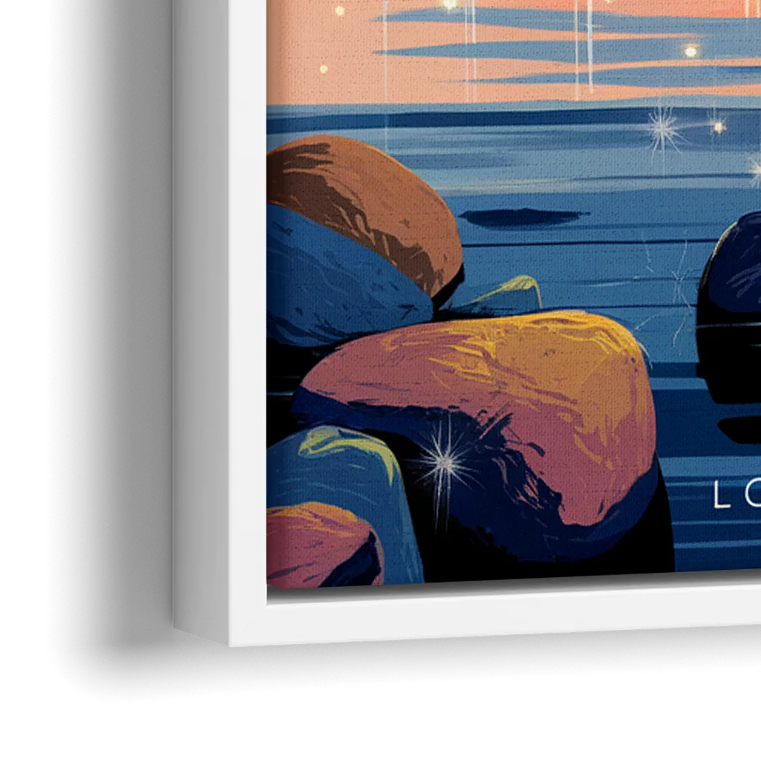 Long Beach Cityscape Evening Lights - Close-Up White Frame Canvas