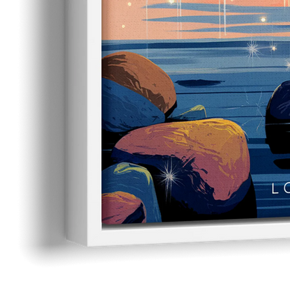 Long Beach Cityscape Evening Lights - Close-Up White Frame Canvas