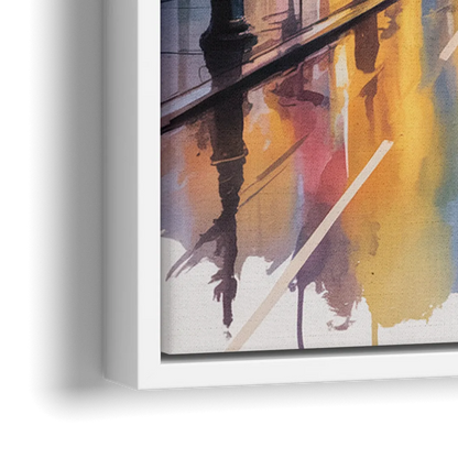 Montreal Evening Street Lights - Close-Up White Frame Canvas