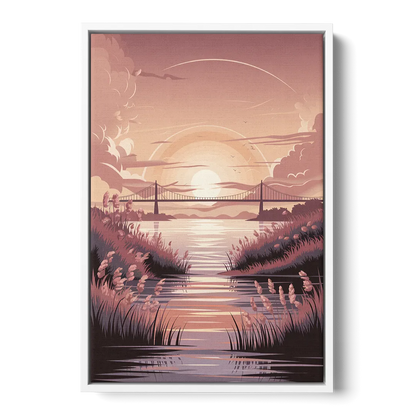 Chesapeake Bay Sunset Glow - White Frame Canvas