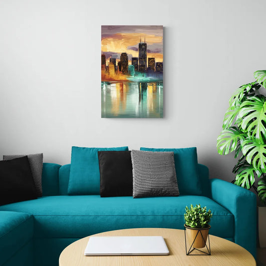 Grand Rapids Cityscape Reflections - Canvas Wall Art Living Room