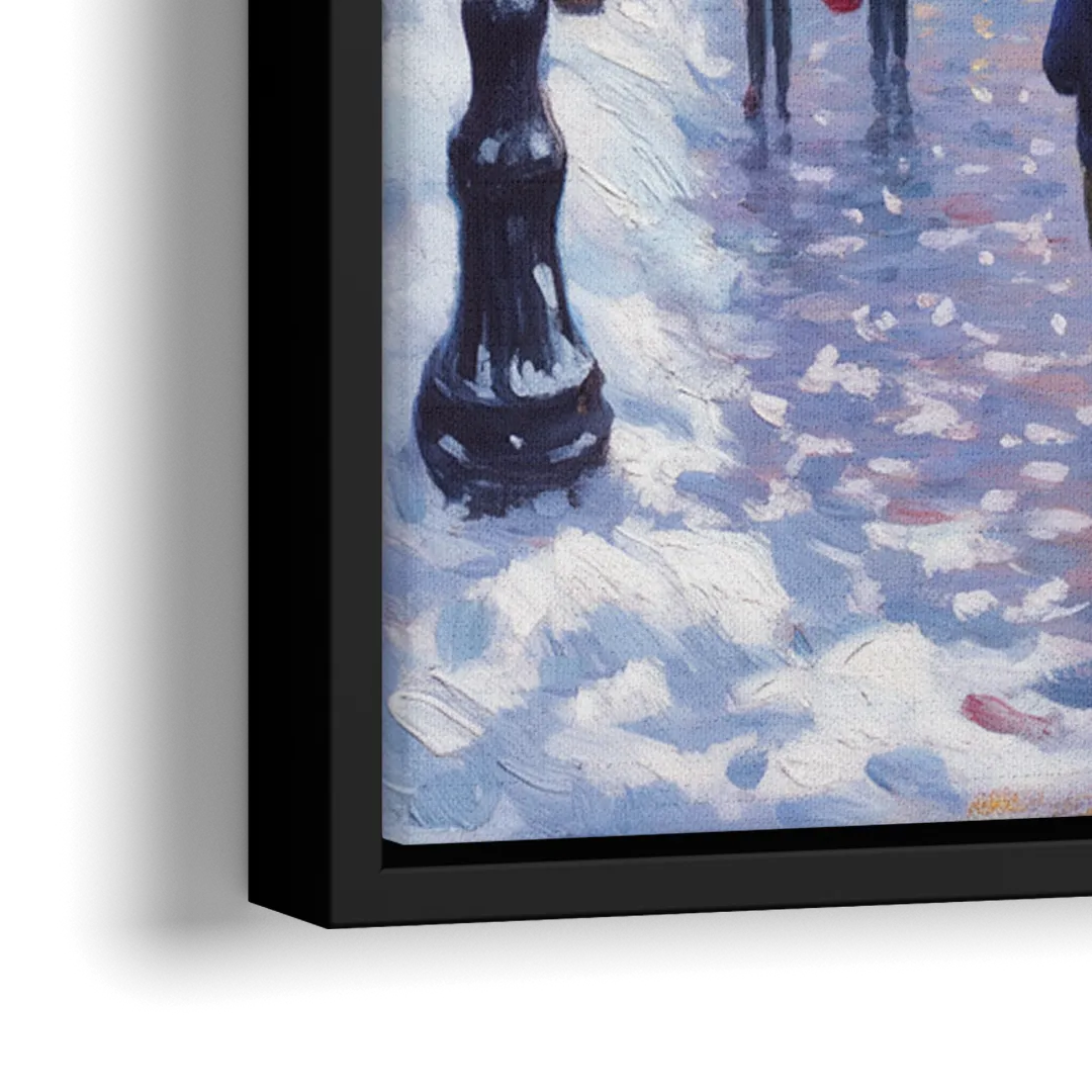 Quebec City Christmas Lights - Close-Up Black Frame Canvas