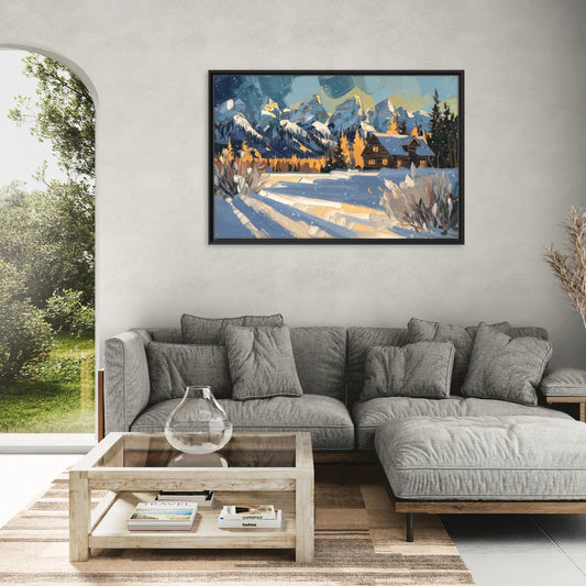Jackson Hole Winter Wonderland - Living Room Black Frame Canvas
