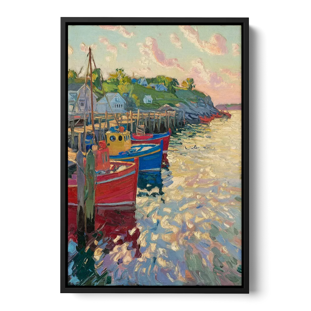 Bar Harbor Lobster Boats Harbor - Black Frame Canvas