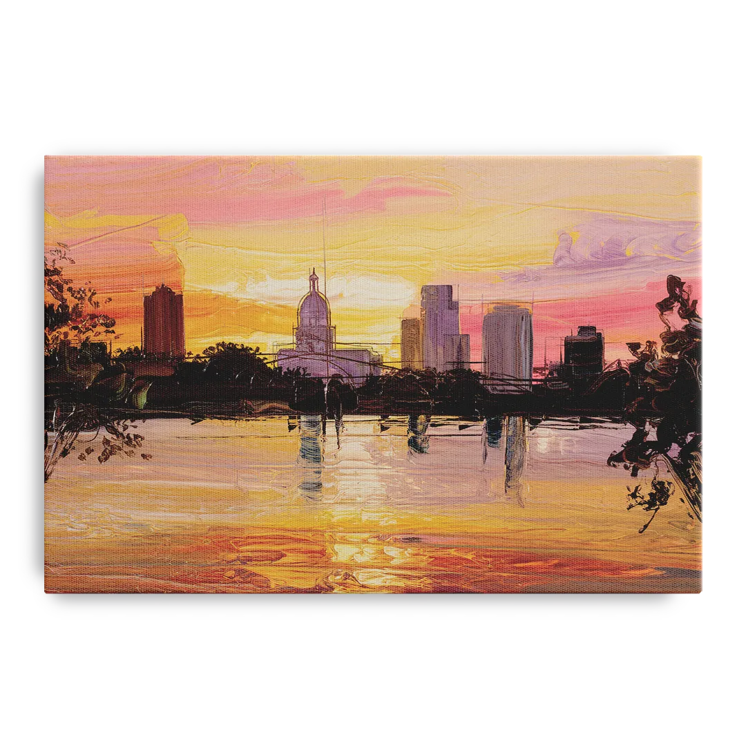 Baton Rouge Skyline Sunset - Canvas Wall Art