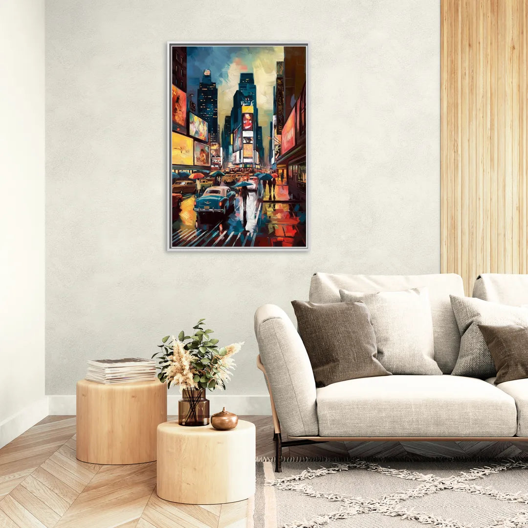 New York City Times Square at Midnight - Living Room White Frame Canvas