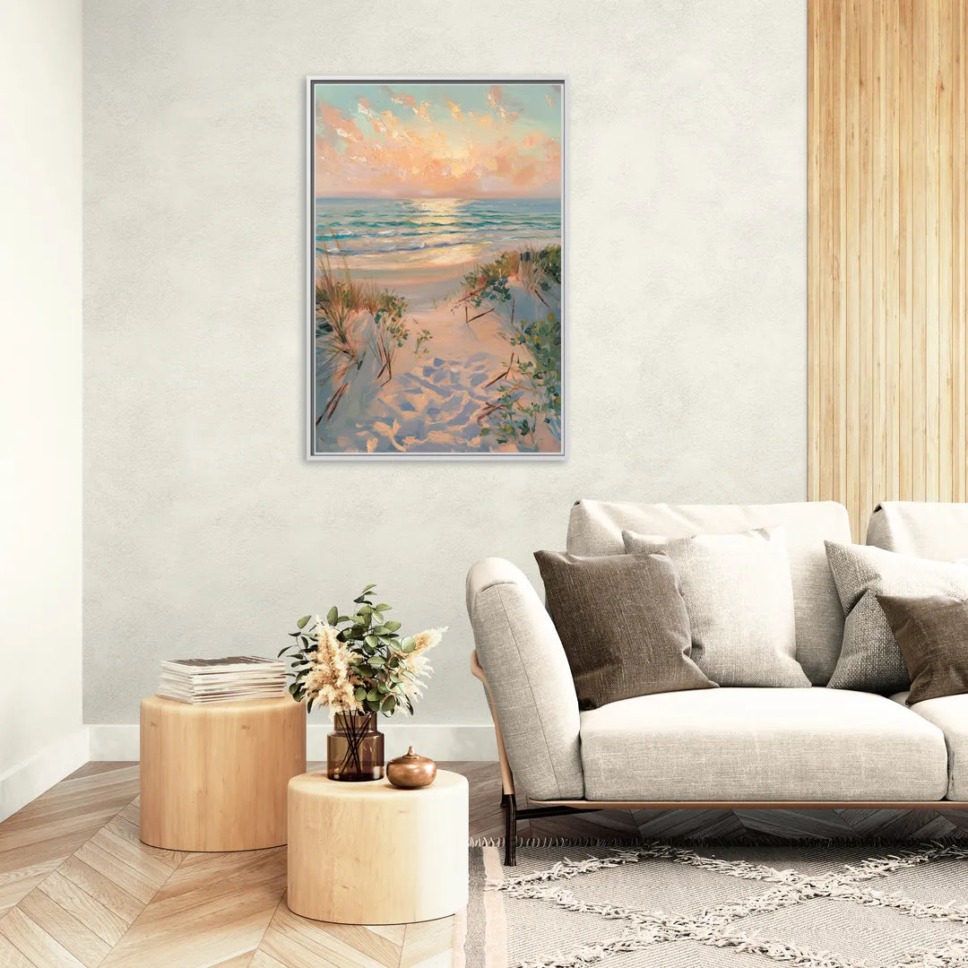La Jolla Beachfront Serenity - Living Room White Frame Canvas