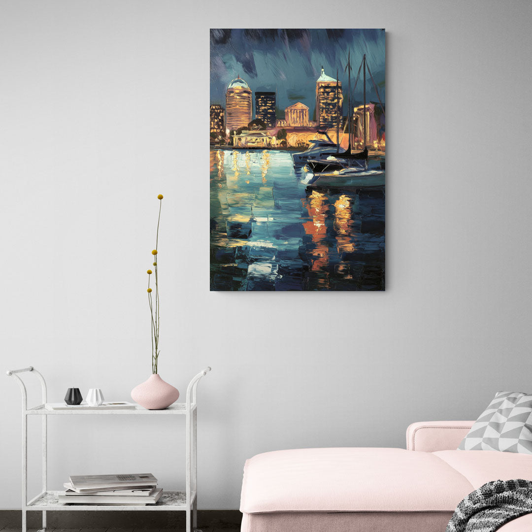 Baltimore Harbor Nightscape - Canvas Wall Art Living Room