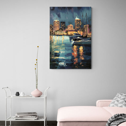 Baltimore Harbor Nightscape - Canvas Wall Art Living Room