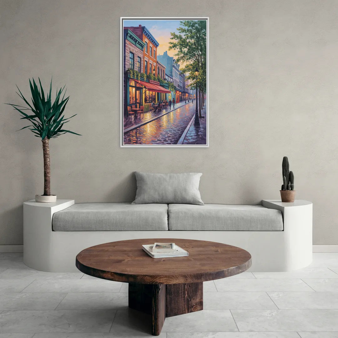 Old Montreal Streets - Living Room White Frame Canvas