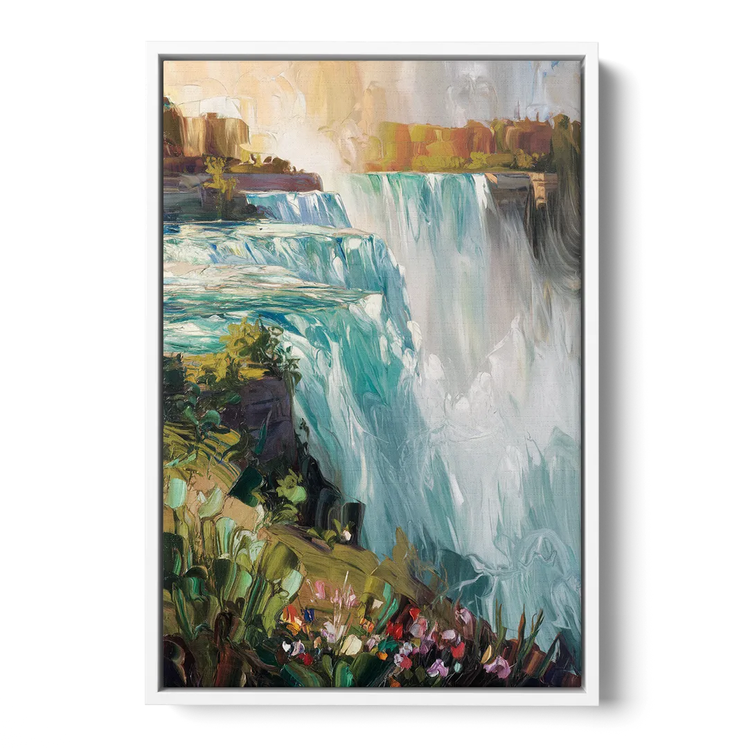 Buffalo Niagara Falls View - White Frame Canvas