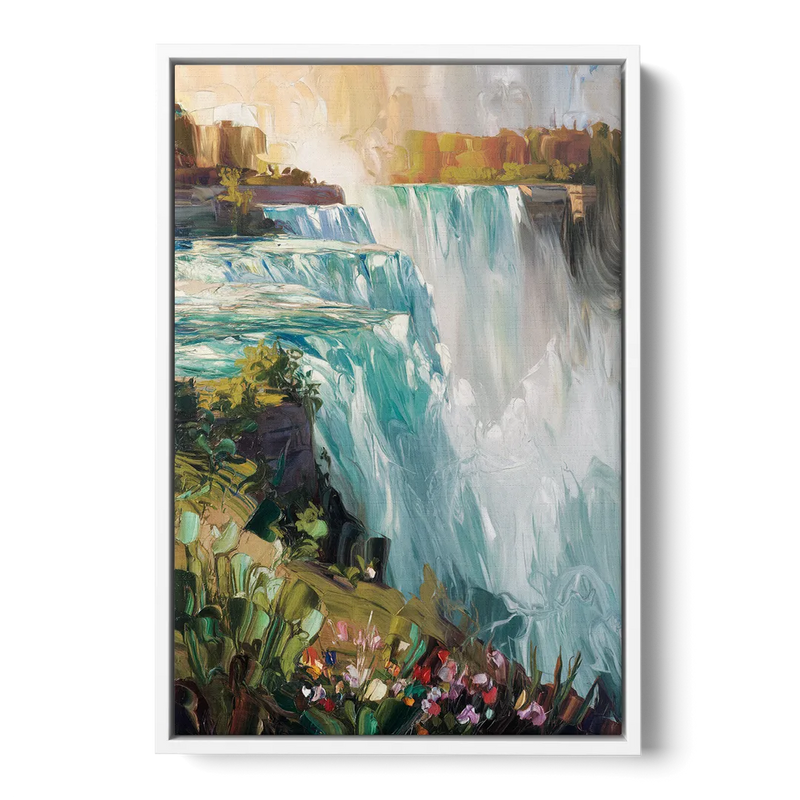 Buffalo Niagara Falls View - White Frame Canvas