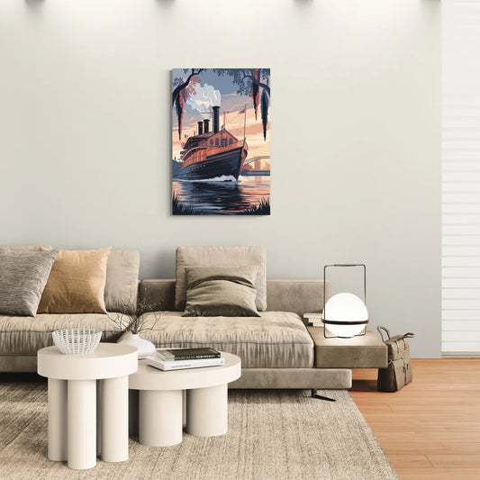 New Orleans Steamboat on the River - Canvas Wall Art Living Room