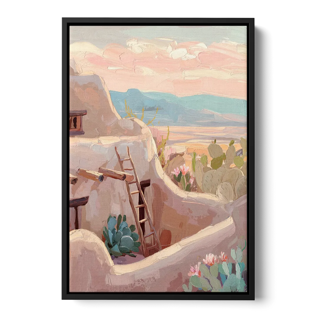Santa Fe Adobe Architecture - Black Frame Canvas